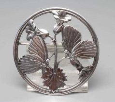 A GEORG JENSEN SILVER CIRCULAR BROOCH designed by Arno Malinowski, cast as a pair of butterflies,