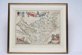 JOHANNES BLAEU (1650-1712) Cheshire, hand coloured engraved map, 1662 edition, with coats of arms