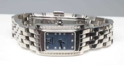 A LADY'S LONGINES DOLCE VITA WRISTWATCH, the grey iridescent oblong dial with Roman 12 and diamond