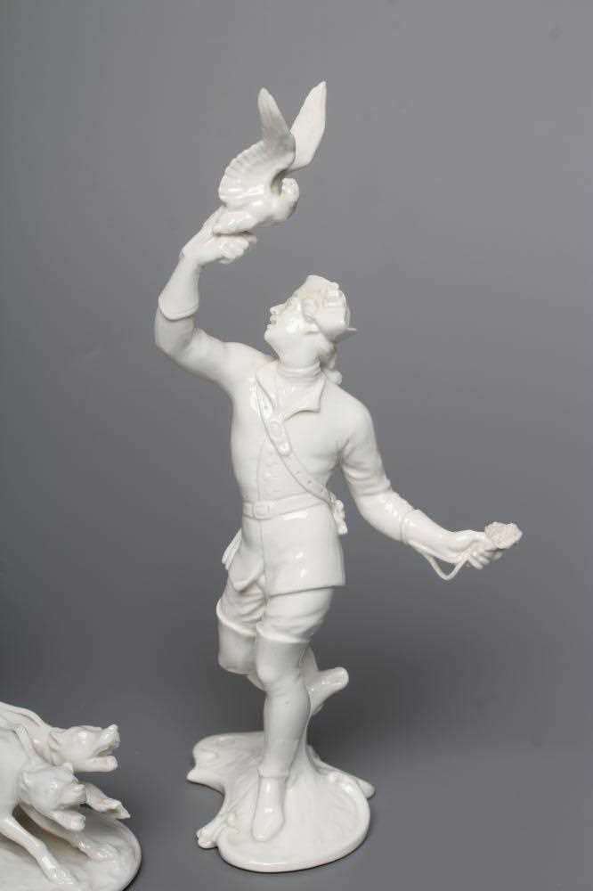 TWO NYMPHENBURG BLANC-DE-CHINE PORCELAIN "FRANKENTHAL HUNT" FIGURES, early 20th century, one - Image 3 of 6