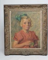 Y REGINALD GRANGE BRUNDIT RA ROI (1883-1960) Portrait of a Young Girl, half length, oil on canvas,