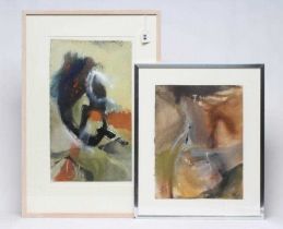 Y WILLY TIRR (1915-1991) Abstract, mixed media, 18 1/4" x 10 1/2", together with another, similar,