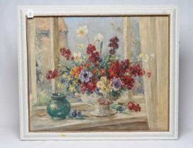 Y OWEN BOWEN (1873-1987) Still Life with Vase of Flowers on a Window Ledge, oil on canvas, signed,