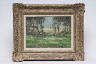 KERSHAW SCHOFIELD (1872-1941) Summer Pasture with Sheep, oil on board, signed, 9" x 13", gilt