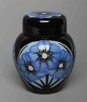 A MOORCROFT POTTERY VANDA PATTERN SMALL GINGER JAR AND COVER, 2014, of ovoid form, tubelined and