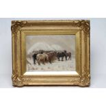 JOSEPH DENOVAN ADAM Snr. RSA RSW (Canadian 1841-1896) Ponies Sheltering From a Blizzard, oil on
