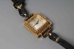 A "JUVENIA" WRISTWATCH, the square champagne dial with gilt metal quarter batons, the seventeen