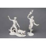 TWO NYMPHENBURG BLANC-DE-CHINE PORCELAIN "FRANKENTHAL HUNT" FIGURES, early 20th century, one