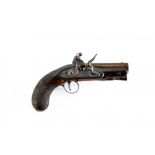 AN IRISH FLINTLOCK PISTOL by Fowler, with 3 7/8" octagonal barrel, front sight, stepped action