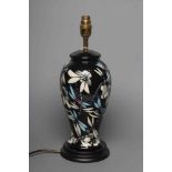 A MOORCROFT POTTERY CLARA PATTERN TABLE LAMP, modern, of inverted baluster form, tubelined and