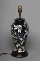 A MOORCROFT POTTERY CLARA PATTERN TABLE LAMP, modern, of inverted baluster form, tubelined and