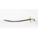 A TURKISH KILIJ, 19th century, with 28 1/4" curved blade, brass cross guard with floral motif and