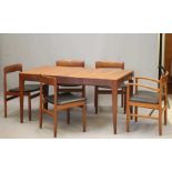 AN AFRORMOSA TEAK DINING TABLE AND CHAIRS by A. Younger, mid 20th century, the extending oblong