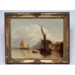 DUTCH SCHOOL (19th century) Estuary Scene with Fishing Boats, oil on canvas, unsigned, 18" x 24",