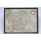 CHRISTOPHER SAXTON (1540-1610) "EBORACENSIS", hand coloured engraved map with decorative