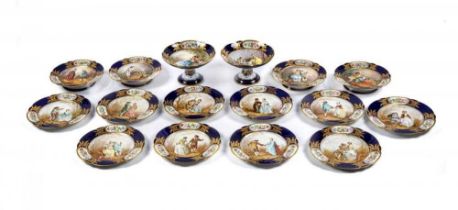 A SEVRES PORCELAIN DESSERT SERVICE, mid 19th century, of lobed circular form, centrally painted in