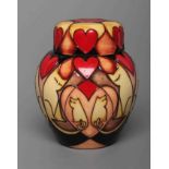 A MOORCROFT POTTERY PURRING PATTERN SMALL GINGER JAR AND COVER, 2017, of ovoid form, tubelined and