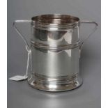 A SILVER SYPHON HOLDER, maker Huttons, Sheffield 1933, of single girdled cylindrical form with two