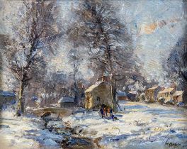 Y HERBERT F. ROYLE (1870-1958) "Winter Askham Village", oil on board, signed, inscribed to reverse