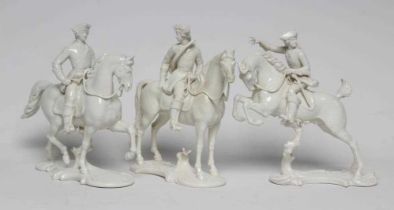 THREE NYMPHENBURG BLANC-DE-CHINE PORCELAIN "FRANKENTHAL HUNT" FIGURES, early 20th century, all