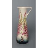 A MOORCROFT POTTERY CORNISH HEATH PATTERN EWER, 2018, of tapering cylindrical form, tubelined and