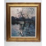 Y WILLIAM BOYER (1926-2015) Riverscene at Dusk, oil on canvas signed, 21 1/2" x 18", gilt frame, (