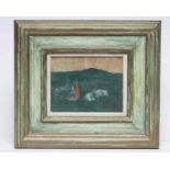 Y CHARLES S HIGGINS PIC (1893-1980) The Sick Cow, oil on board, signed, inscribed to reverse, 5 1/4"