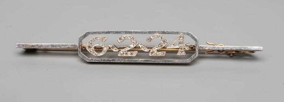 A DIAMOND "DATE" BAR BROOCH, the open canted panel centred by the date 6.2.24, the numerals all pave