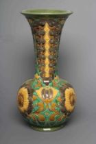 A BURMANTOFTS FAIENCE VASE, early 20th century, of globular form with tall flared cylindrical
