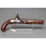 A FLINTLOCK PISTOL, the 9 1/8" barrel with Birmingham proof marks, action stamped "WORTS & Co.",