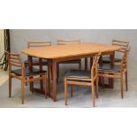 AN ERLING TORVITS FOR SORO STOLEFABRIK TEAK TABLE AND CHAIRS, mid 20th century, comprising six