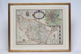 JOHN SPEED (1552-1629) The West Riding of Yorkshire, hand coloured engraved map, 1676 edition,