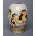 A MOORCROFT POTTERY SPRING DUCKLINGS PATTERN VASE, 2016, of ovoid form, tubelined and painted in