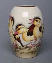 A MOORCROFT POTTERY SPRING DUCKLINGS PATTERN VASE, 2016, of ovoid form, tubelined and painted in