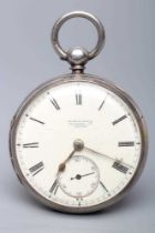 A LATE VICTORIAN KEY WIND SILVER POCKET WATCH, the white dial with black Roman numerals enclosing