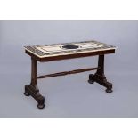 A WILLIAM IV MAHOGANY AND SPECIMEN MARBLE/SCAGLIOLA PILLAR END SIDE TABLE, early 19th century, the