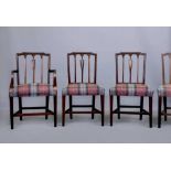 A SET OF EIGHT GEORGIAN MAHOGANY DINING CHAIRS (6+2), of Sheraton type, late 18th century, the