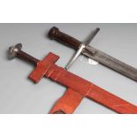 TWO AFRICAN HAUSA SWORDS comprising one of typical form with steel crossguard and leather grip,