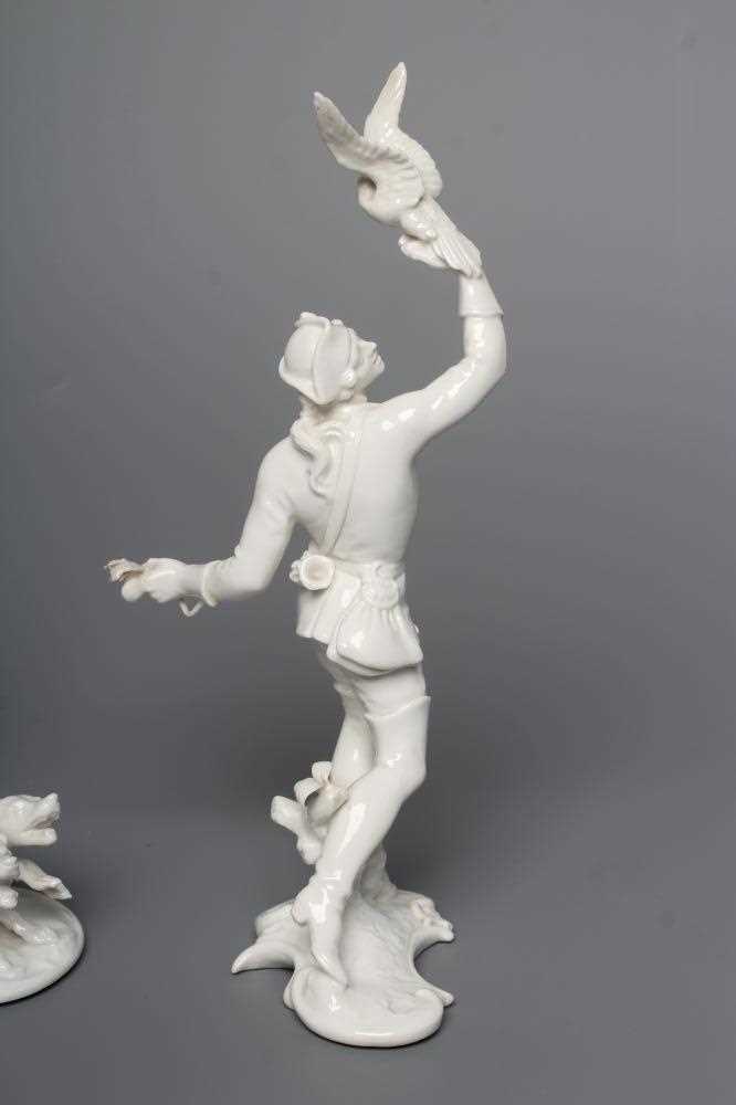 TWO NYMPHENBURG BLANC-DE-CHINE PORCELAIN "FRANKENTHAL HUNT" FIGURES, early 20th century, one - Image 4 of 6