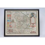 JOHN SPEED (1552-1629) Lincolnshire, hand coloured engraved map, 1676 edition, with plan of Lincoln,