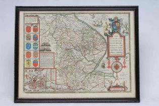 JOHN SPEED (1552-1629) Lincolnshire, hand coloured engraved map, 1676 edition, with plan of Lincoln,