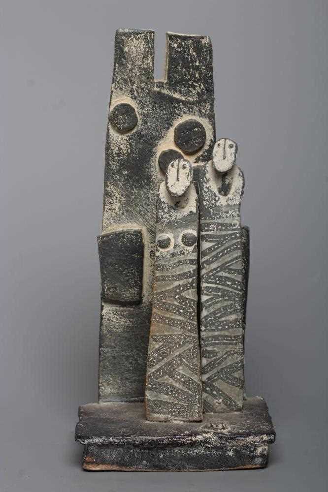 Y JOHN MALTBY (1936-2000) - a matt grey stoneware sculpture of two figures standing before a cut - Image 7 of 16