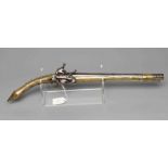 A TURKISH FLINTLOCK PISTOL, early 19th century, with 13 1/8" barrel, two stage miquelet action,