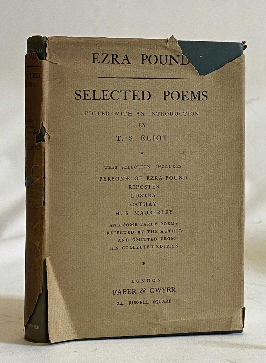 EZRA POUND, SELECTED POEMS, edited by T S Eliot, 1928, Faber and Gwyer, Very good in a fair, torn