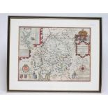 JOHN SPEED (1552-1629) Westmorland, hand coloured engraved map, 1614/27(?) edition, with plan of