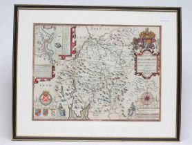 JOHN SPEED (1552-1629) Westmorland, hand coloured engraved map, 1614/27(?) edition, with plan of