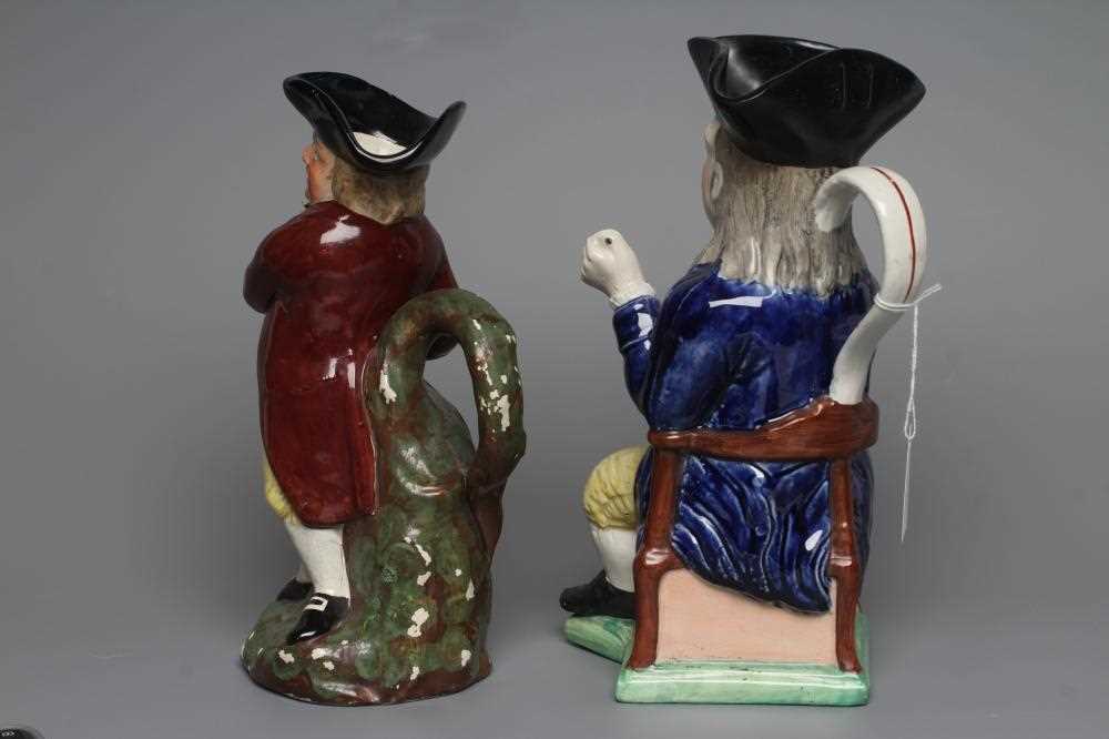 A STAFFORDSHIRE POTTERY SQUIRE TOBY JUG, early 20th century, wearing a black tricorn hat, underglaze - Image 4 of 4