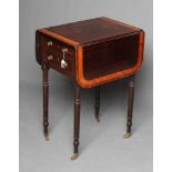 A LADY'S REGENCY MAHOGANY DROP LEAF SMALL WRITING TABLE, early 19th century, the rounded oblong