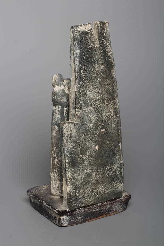 Y JOHN MALTBY (1936-2000) - a matt grey stoneware sculpture of two figures standing before a cut - Image 5 of 16