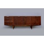 A MCCINTOSH AFRORMOSA TEAK LONG SIDEBOARD, mid 20th century, the fascia with a pair of cupboard